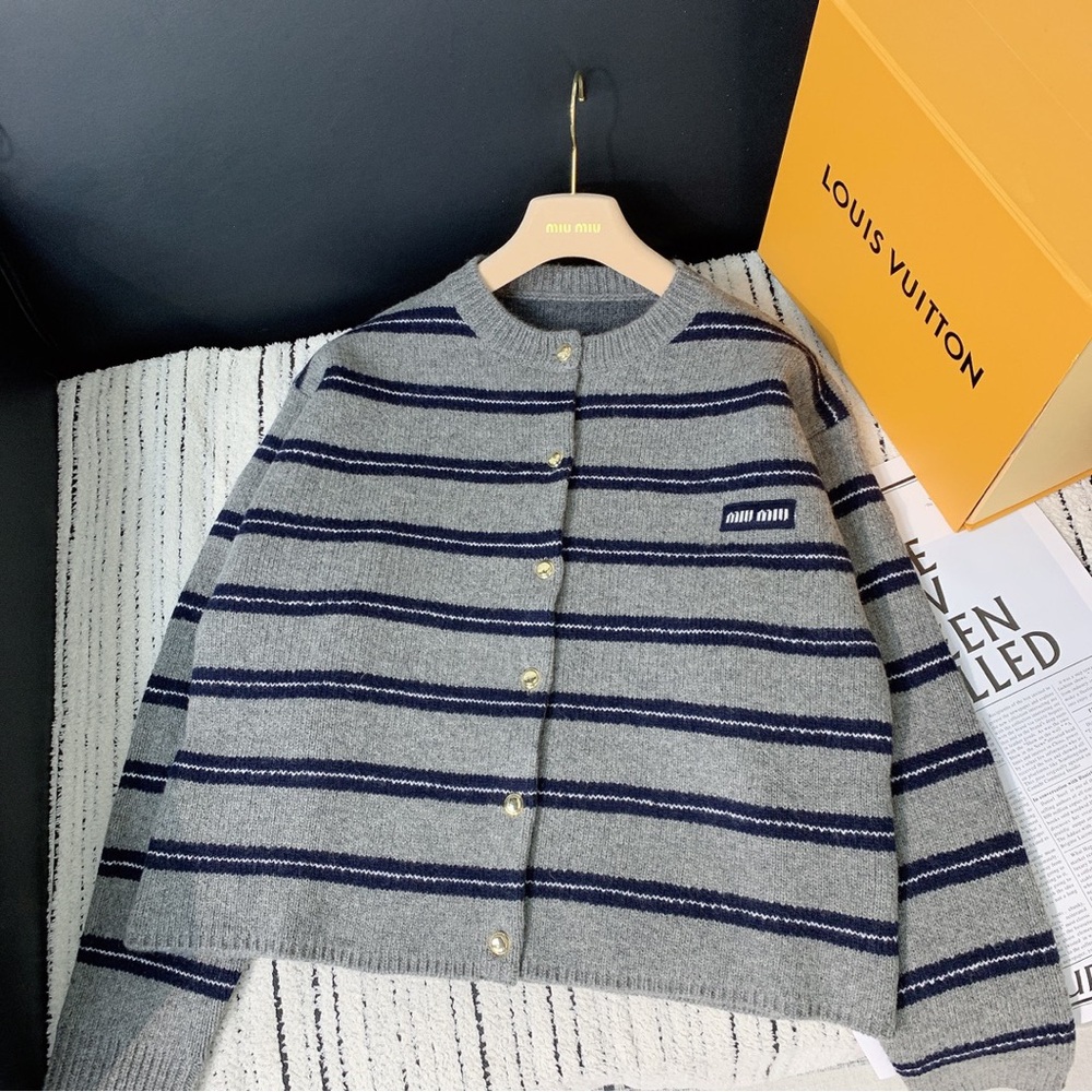 Miu Miu Gray and Blue Striped Cardigan